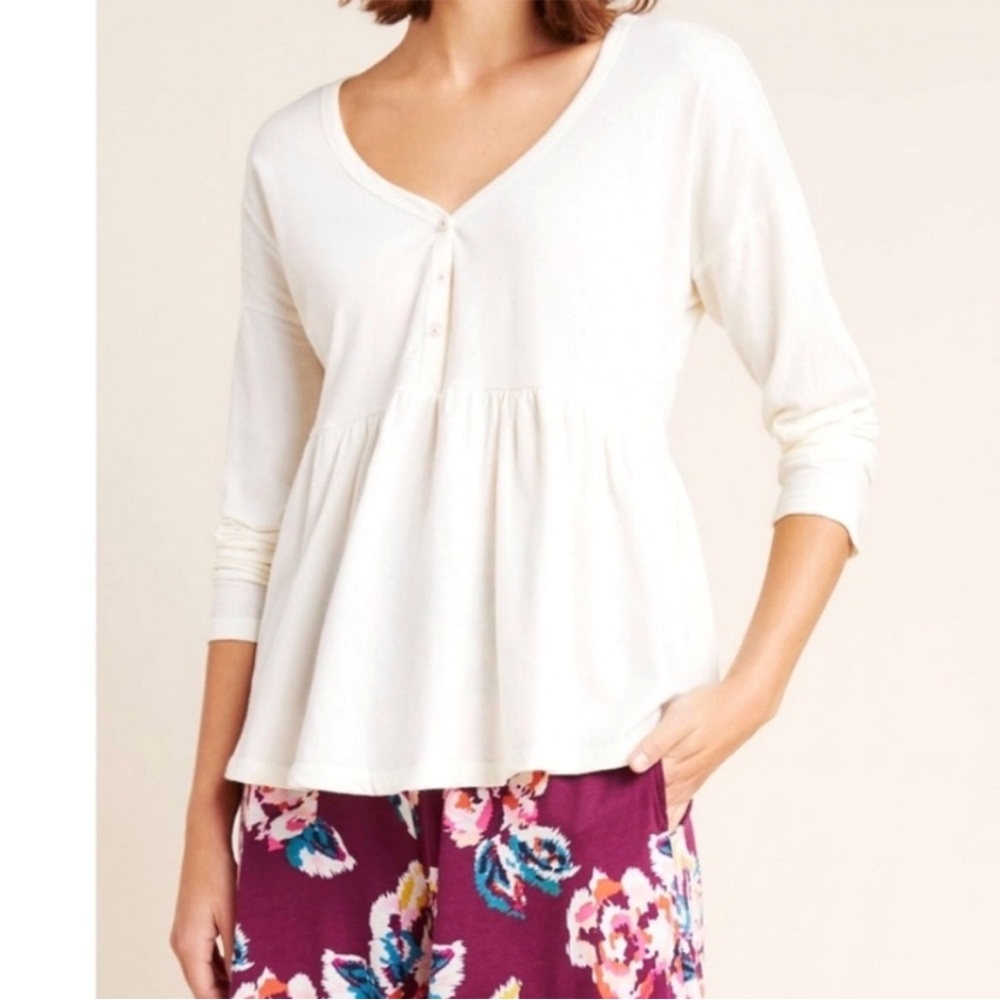 Anthropologie Saturday Sunday Cream Montana Babydoll Long Sleeve Top XSmall